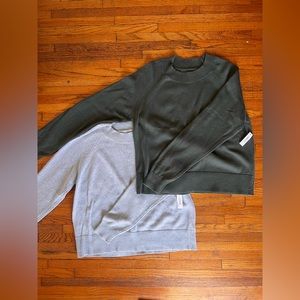 2 for 1 Crew Neck 100% Cotton Sweaters! Light Grey & Olive Green!! NEVER WORN!